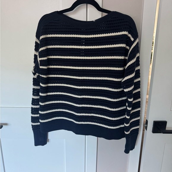 NWT Lululemon Striped Navy and Cream Cotton Crochet Pullover - Picture 2 of 7